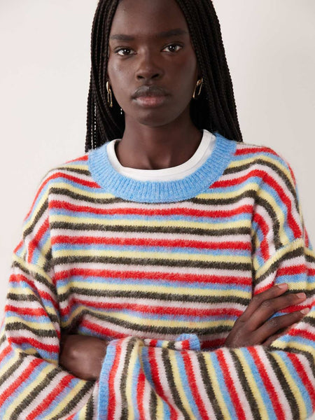 Pieces Oversized Fluffy Knitted Jumper In Bright Stripe