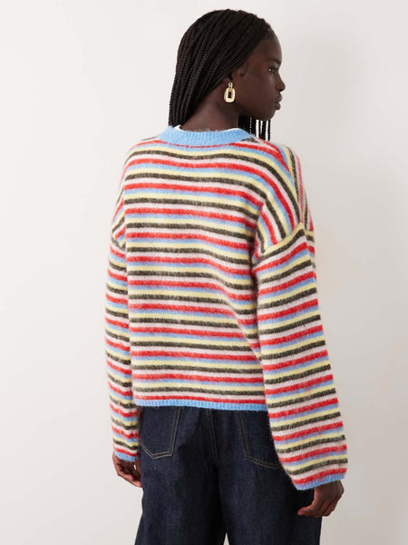 Pieces Oversized Fluffy Knitted Jumper In Bright Stripe