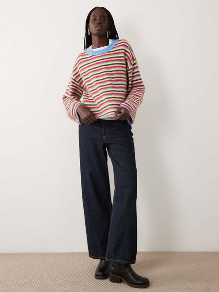 Pieces Oversized Fluffy Knitted Jumper In Bright Stripe