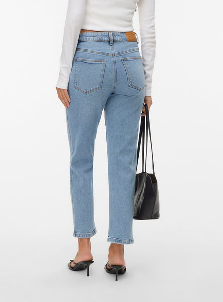 VM High Waist Straight Leg Ankle Grazer Jeans In Light Blue