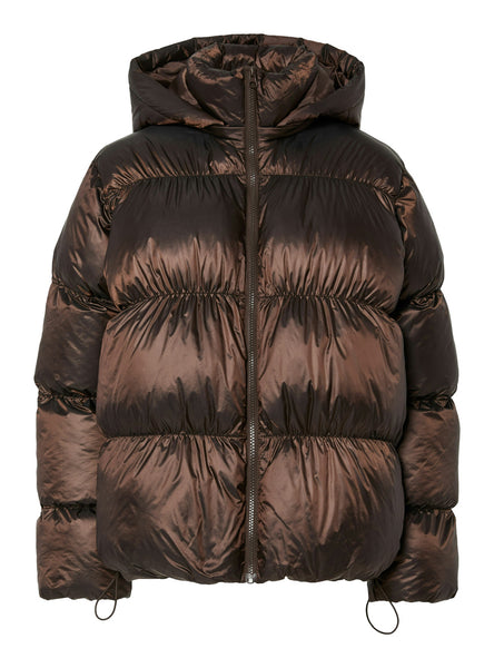 Pieces Mila Shiny Puffer Coat With Detachable Hood