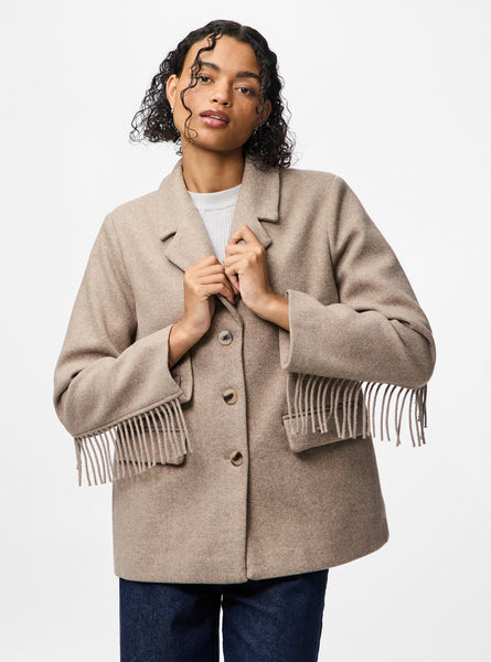 Pieces Tassel Detail Jacket in Oat