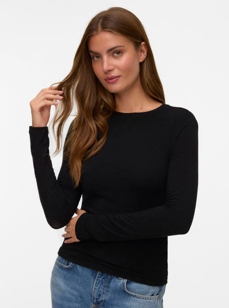 VM Round Neck Basic Long Sleeve Top In Black