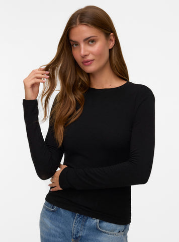 VM Round Neck Basic Long Sleeve Top In Black