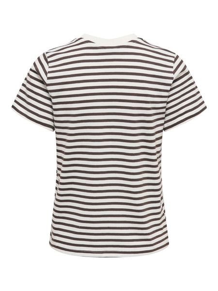 JDY Short Sleeve Heart Tshirt In Brown Stripe