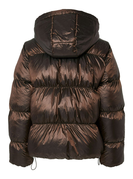 Pieces Mila Shiny Puffer Coat With Detachable Hood