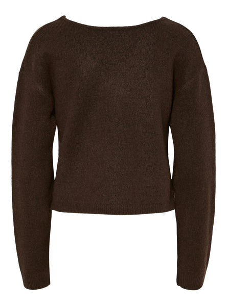 Pieces Long Sleeve Reversible Knit Top in Chocolate