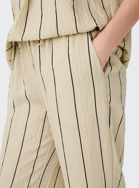 JDY Wide Leg Seersucker Stripe Trousers in Ecru