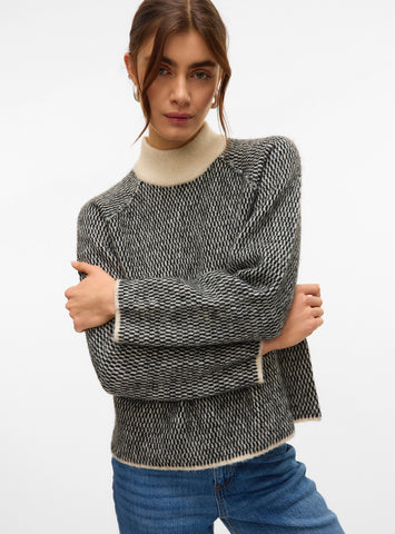 VM High Neck Check Print Knit Jumper
