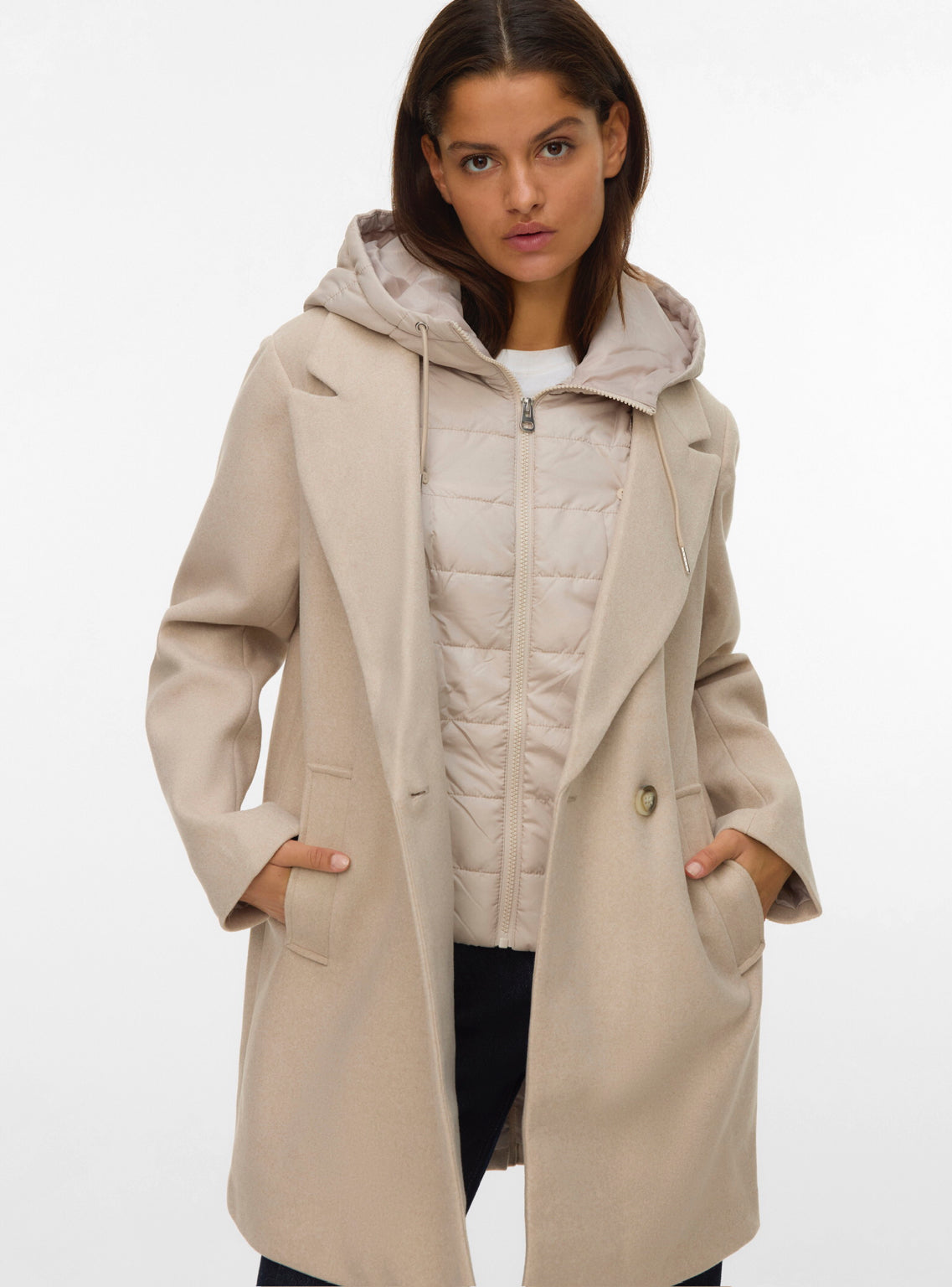Vm 2 in 1 Mid Length Coat in Oatmeal