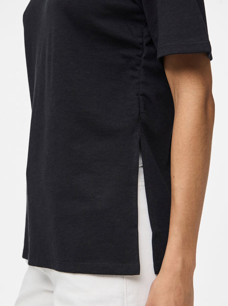 Pieces Ruched Side Split T-shirt in Black