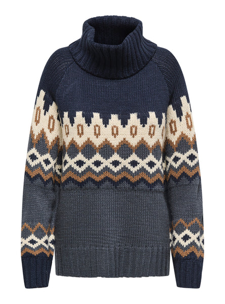 Only Chunky Fairisle Roll Neck Knitted Jumper in Navy