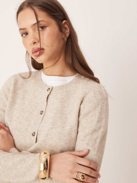 JDY Chloe Crew Neck Cardigan In Beige