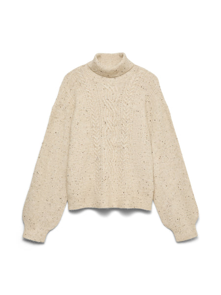 VM Cable Knit Roll Neck Knit Jumper In Birch