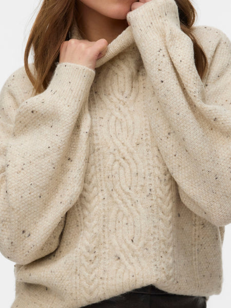 VM Cable Knit Roll Neck Knit Jumper In Birch