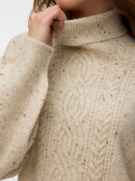 VM Cable Knit Roll Neck Knit Jumper In Birch