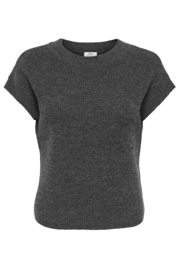 JDY Short Sleeve Round Neck Knit Top In Dark Grey - Part of a Co-ord Set
