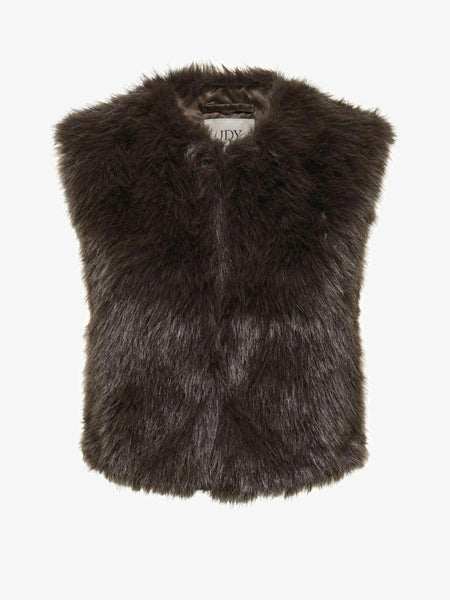 JDY Faux Fur Gilet In Rich Chocolate Brown