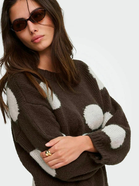 Only Polka Dot Knit Jumper In Brown