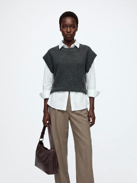 JDY Short Sleeve Round Neck Knit Top In Dark Grey - Part of a Co-ord Set