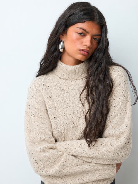 VM Cable Knit Roll Neck Knit Jumper In Birch