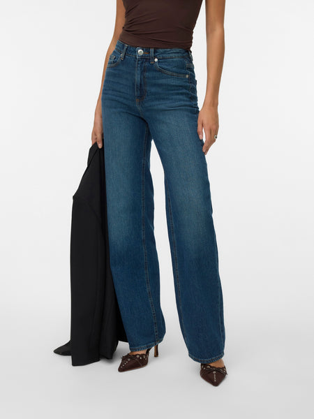 VM Tessa High Waist Wide Leg Jeans In Mid Blue