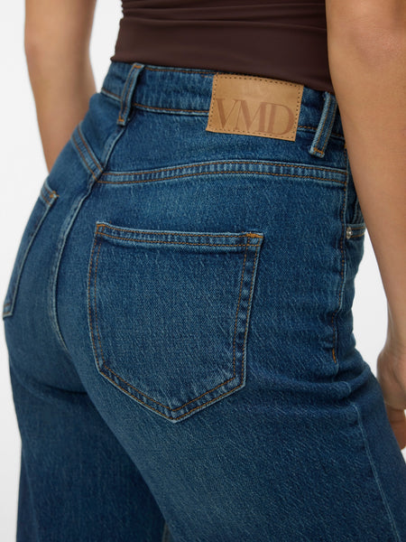 VM Tessa High Waist Wide Leg Jeans In Mid Blue