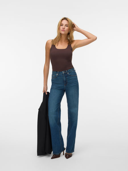 VM Tessa High Waist Wide Leg Jeans In Mid Blue