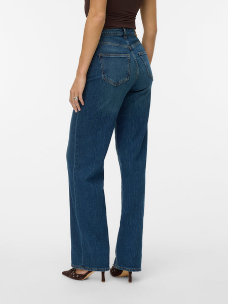 VM Tessa High Waist Wide Leg Jeans In Mid Blue