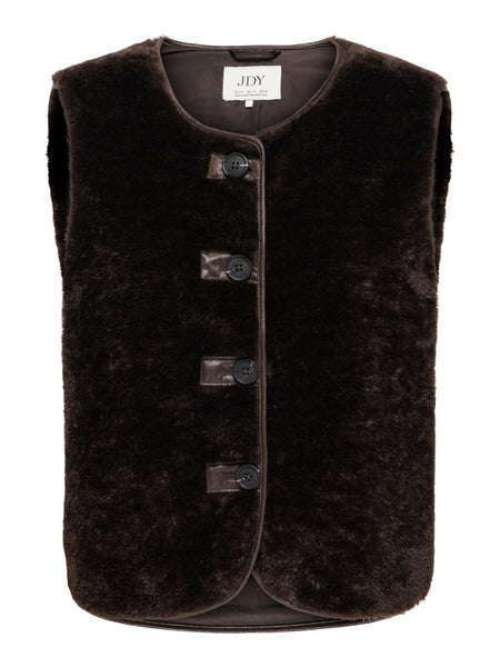 JDY Faux Fur Gilet In Chocolate Brown