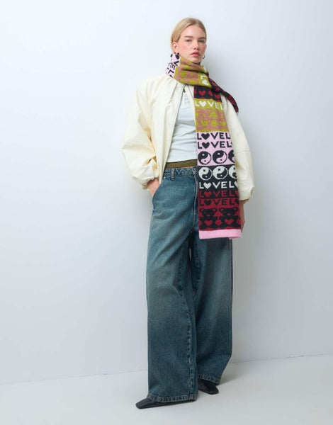 Pieces Retro Love & Peace Knitted Scarf In Multi