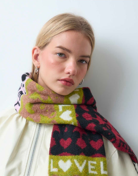 Pieces Retro Love & Peace Knitted Scarf In Multi