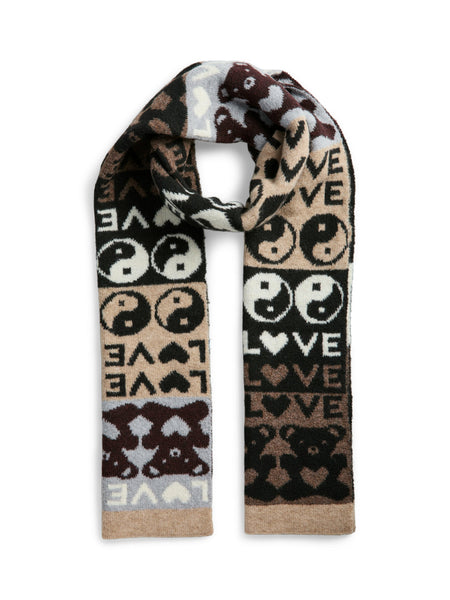 Pieces Love & Peace Knitted Scarf In Multi