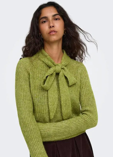 Only Green Tie Bow Neck Knit Jumper