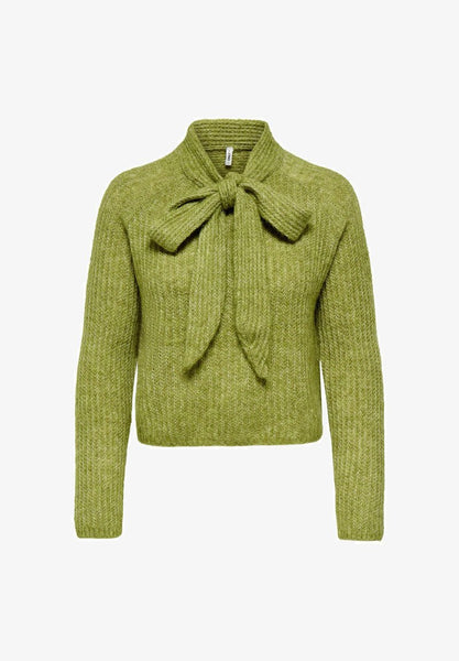 Only Green Tie Bow Neck Knit Jumper