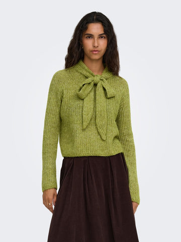 Only Green Tie Bow Neck Knit Jumper