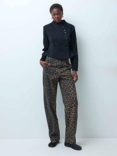 JDY High Rise Barrel Leg Jeans In Leopard Print