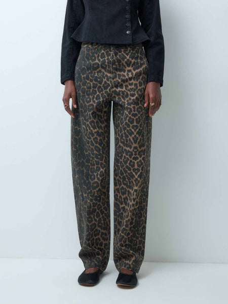 JDY High Rise Barrel Leg Jeans In Leopard Print