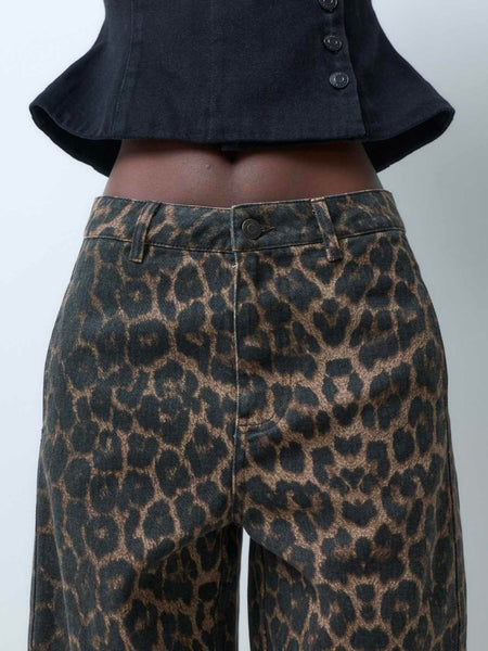 JDY High Rise Barrel Leg Jeans In Leopard Print