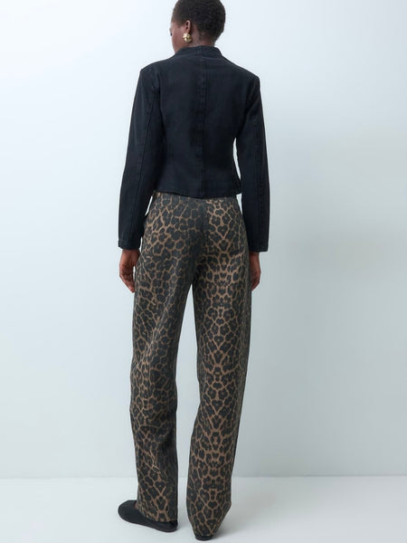 JDY High Rise Barrel Leg Jeans In Leopard Print