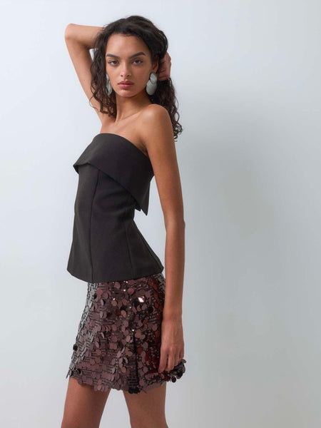 Only High Waist Sequin Mini Skirt In Brown