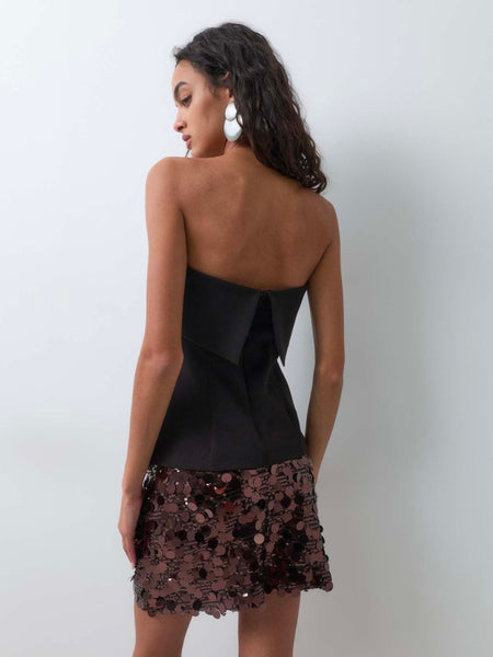 Only High Waist Sequin Mini Skirt In Brown