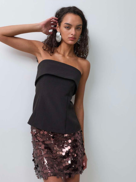 Only High Waist Sequin Mini Skirt In Brown