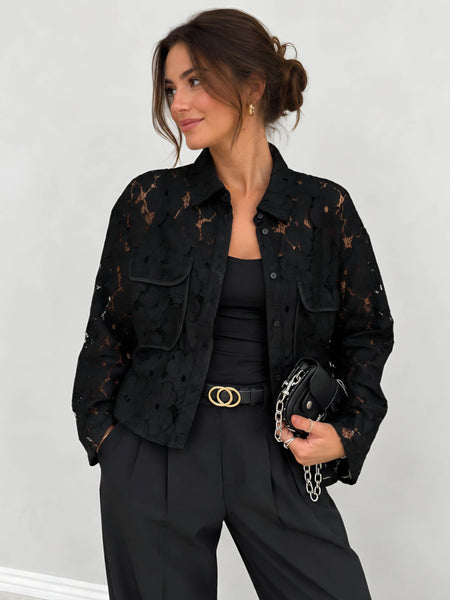 Vila Black Long Sleeve Lace Shirt