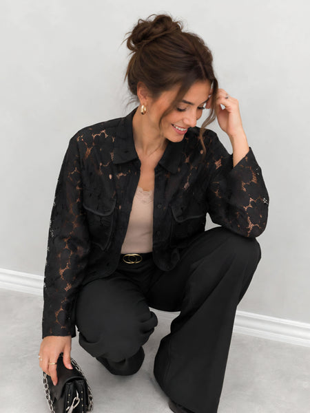 Vila Black Long Sleeve Lace Shirt