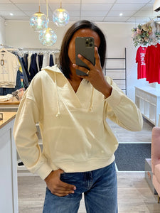 Only V Neck Basic Hoodie in Cream