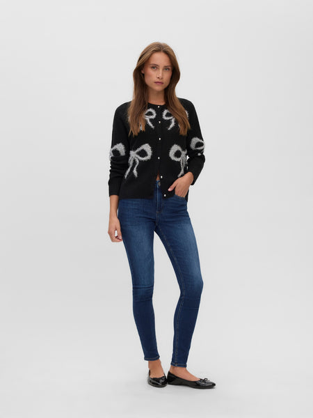 VM Sparkle Bow Knit Cardigan In Black