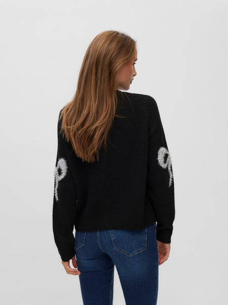 VM Sparkle Bow Knit Cardigan In Black