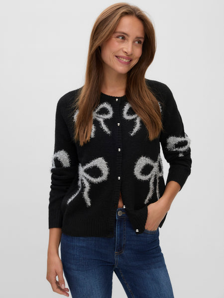 VM Sparkle Bow Knit Cardigan In Black