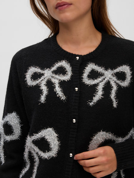 VM Sparkle Bow Knit Cardigan In Black
